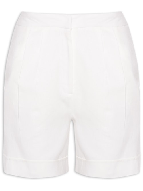 Short Feminino Cintura Alta Em Linho Misto - Off White