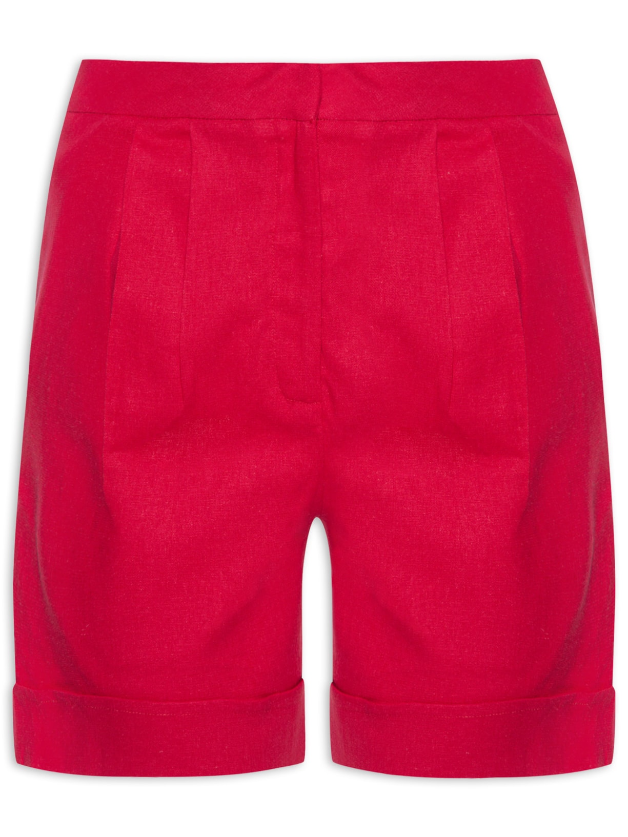 Short Feminino Cintura Alta Em Linho Misto Vermelho '2Essential