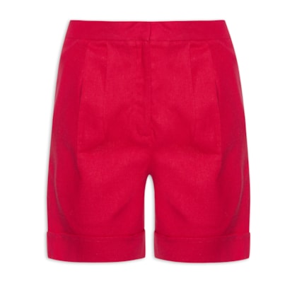 Short Feminino Cintura Alta Em Linho Misto - Vermelho