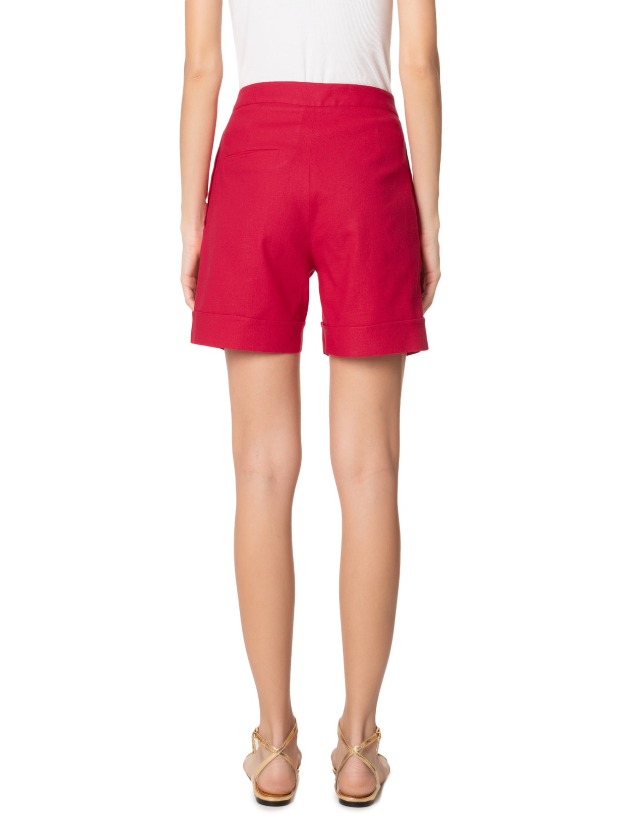 Short Feminino Cintura Alta Em Linho Misto Vermelho '2Essential