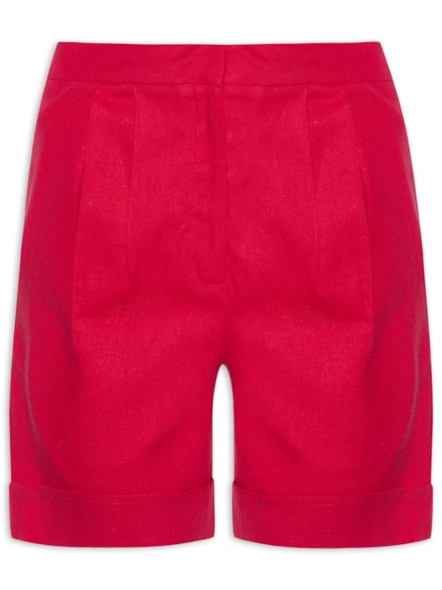 Short Feminino Cintura Alta Em Linho Misto - Vermelho