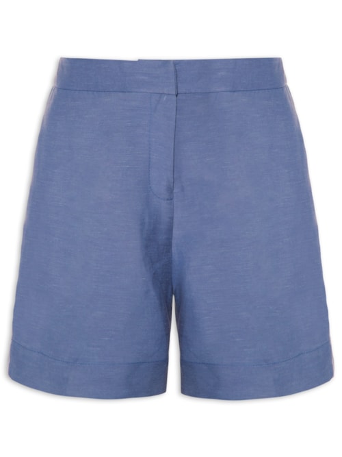 Short Feminino Cintura Alta Linho - Azul