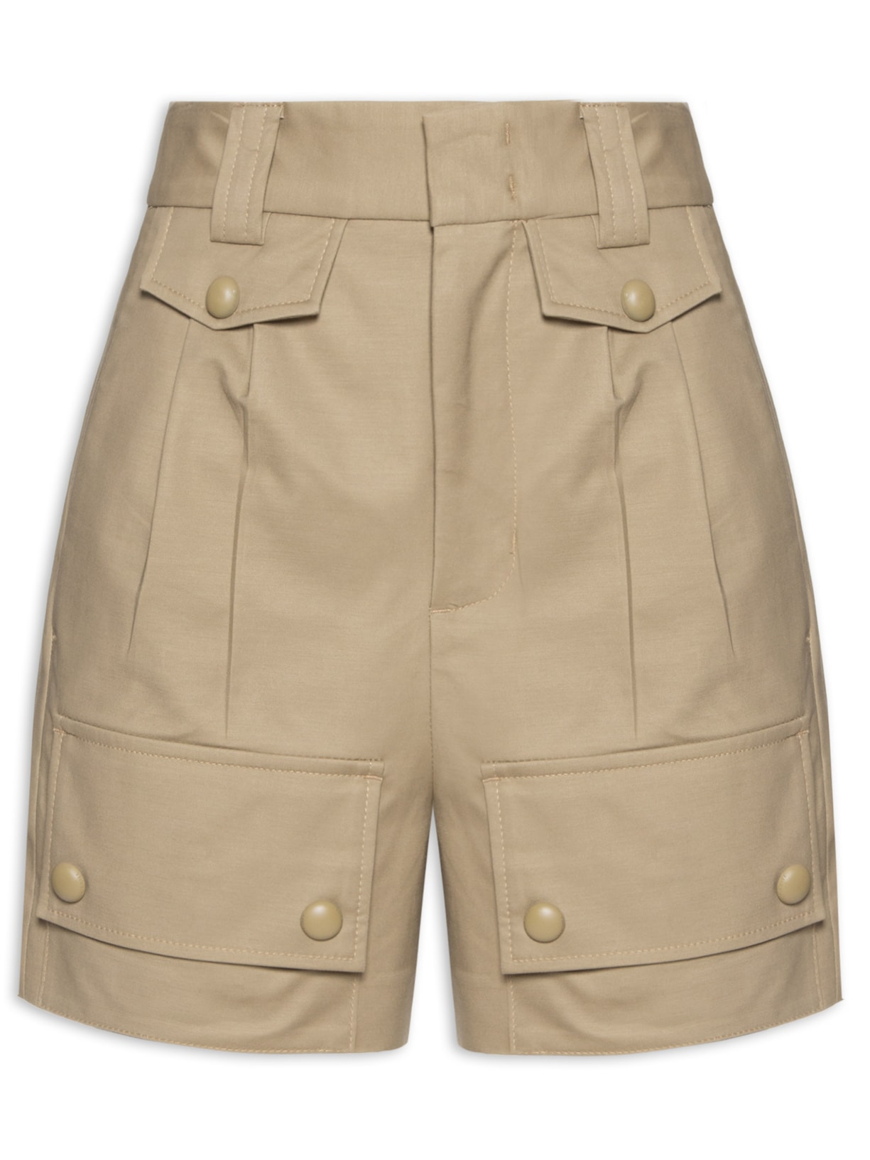 Short Feminino Com Bolso Marrom Madeira SMP - Bege