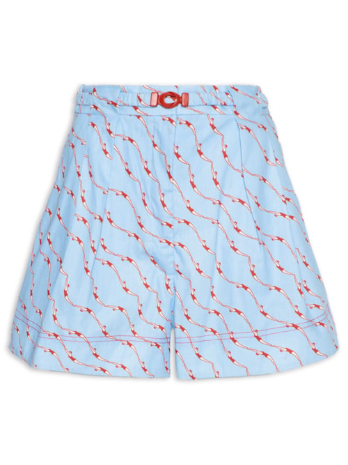 Short Feminino Com Cinto Estampa Nadadoras - Azul