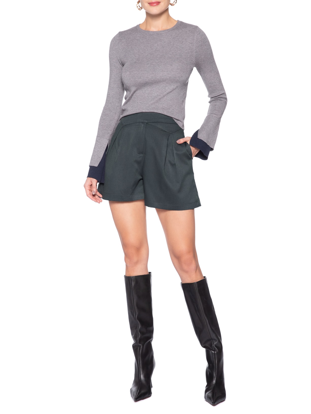 Short Feminino Com Cós Assimétrico Cinza Market 33