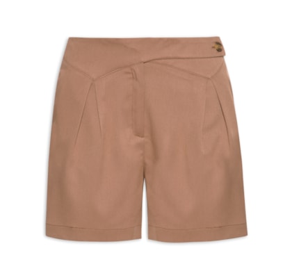 Short Feminino Com Cós Assimétrico - Marrom