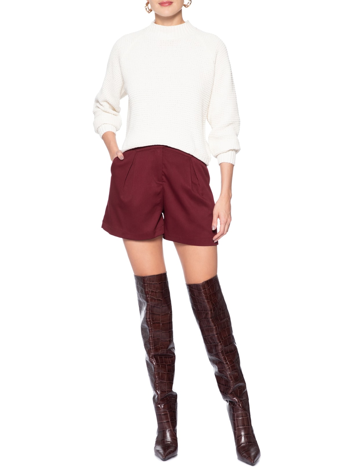 Short Feminino Com Cós Assimétrico Vermelho Market 33