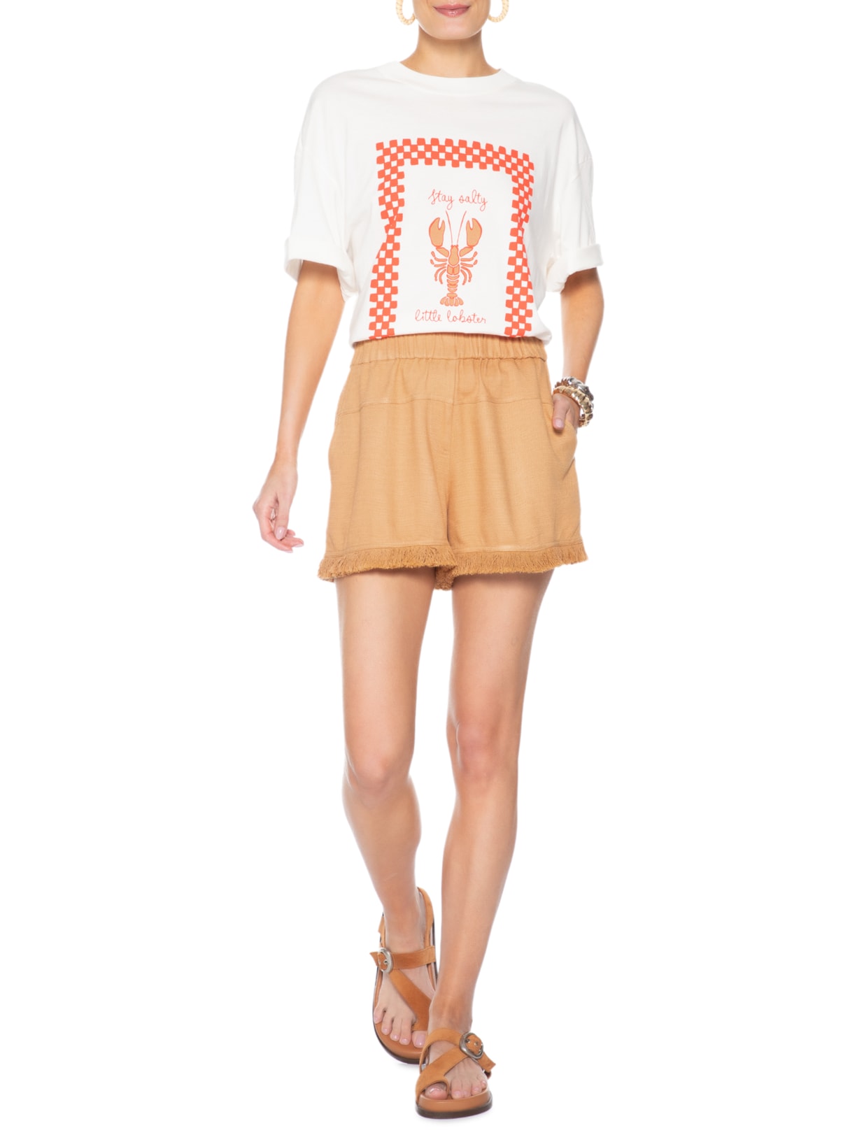 Short Feminino Com Franja Bege Dress To