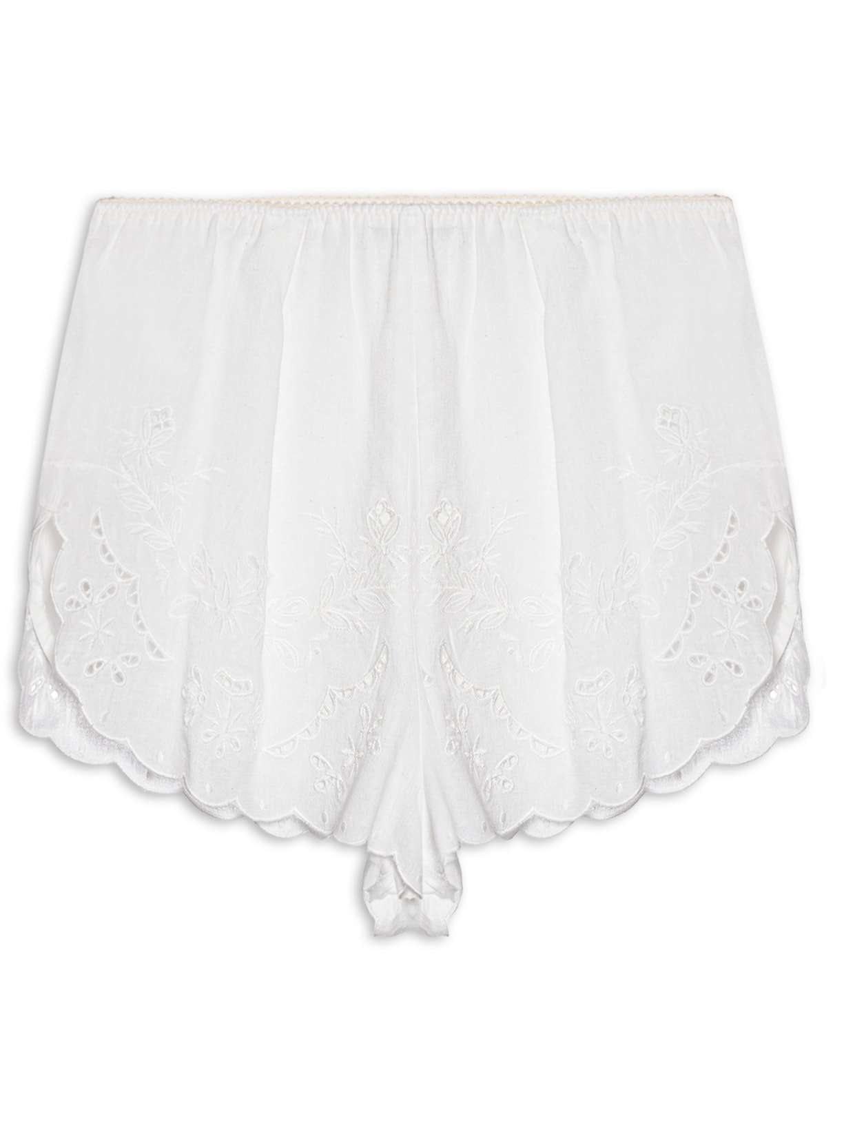 Short Feminino Com Linho Bordado Branco Animale