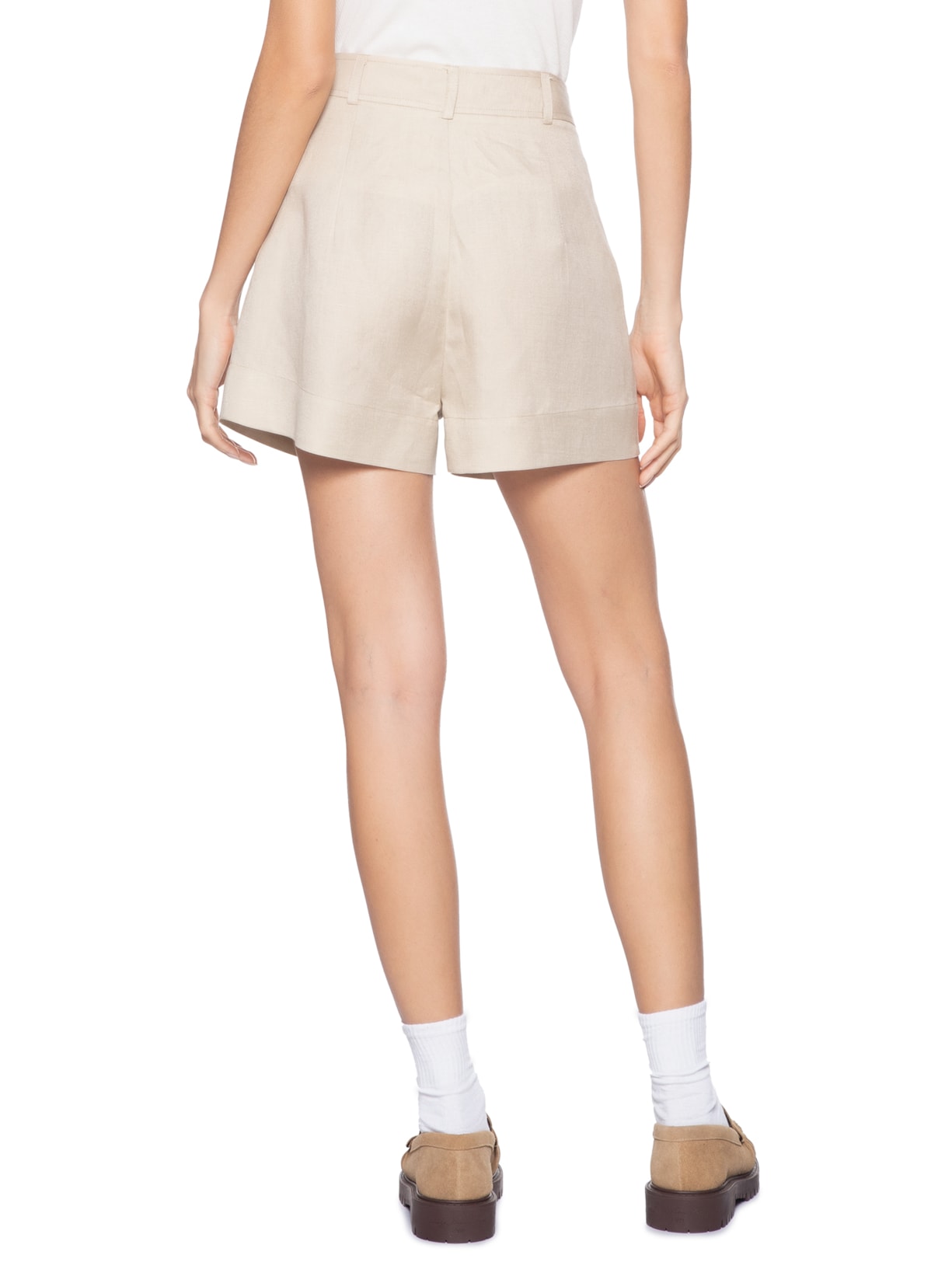 Short Feminino Com Linho Chino Bege Animale