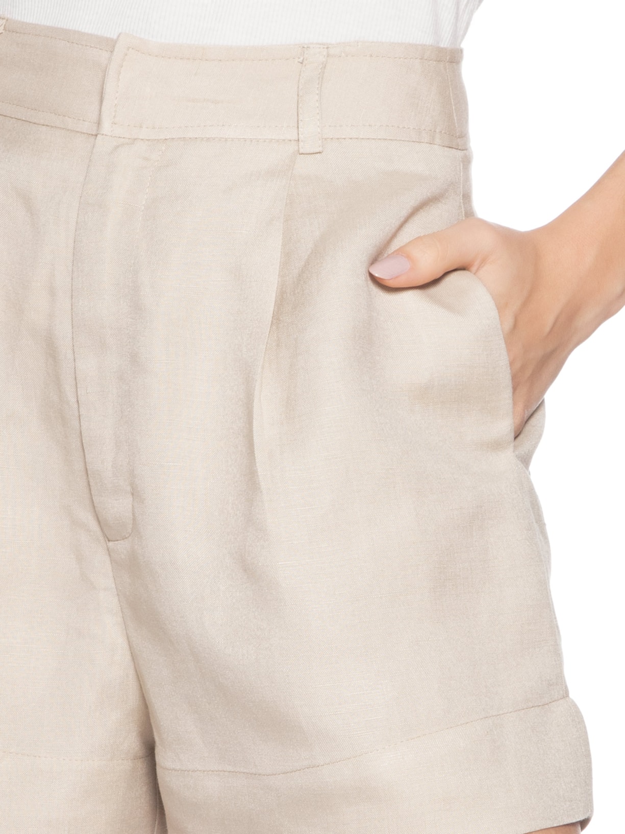 Short Feminino Com Linho Chino Bege Animale