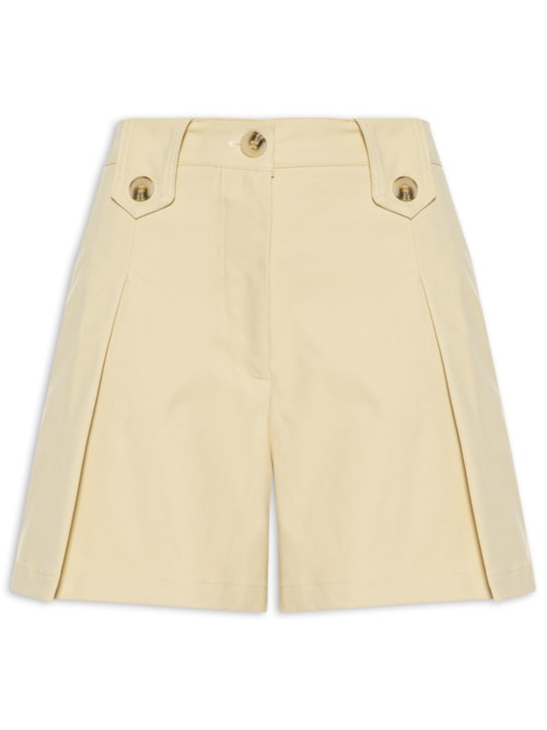 Short Feminino Com Pregas - Bege