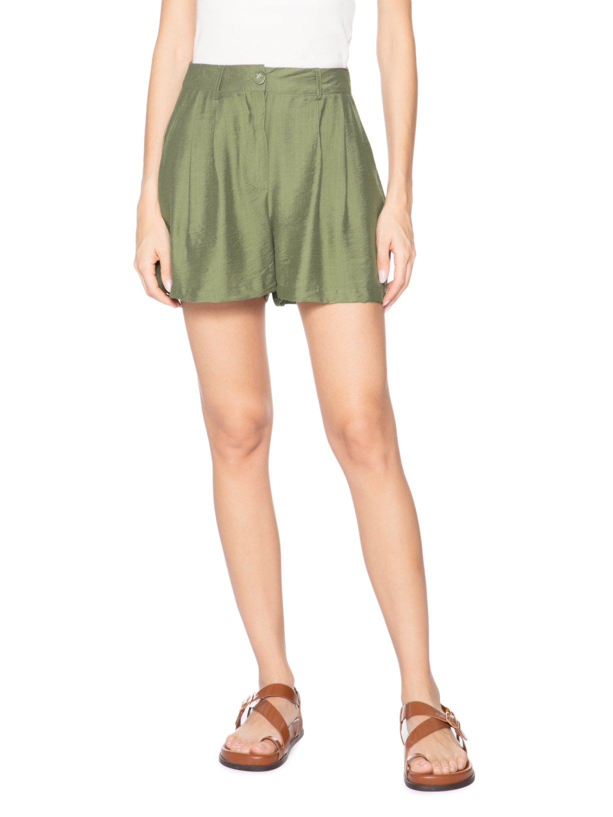Short Feminino Com Pregas Verde Market 33