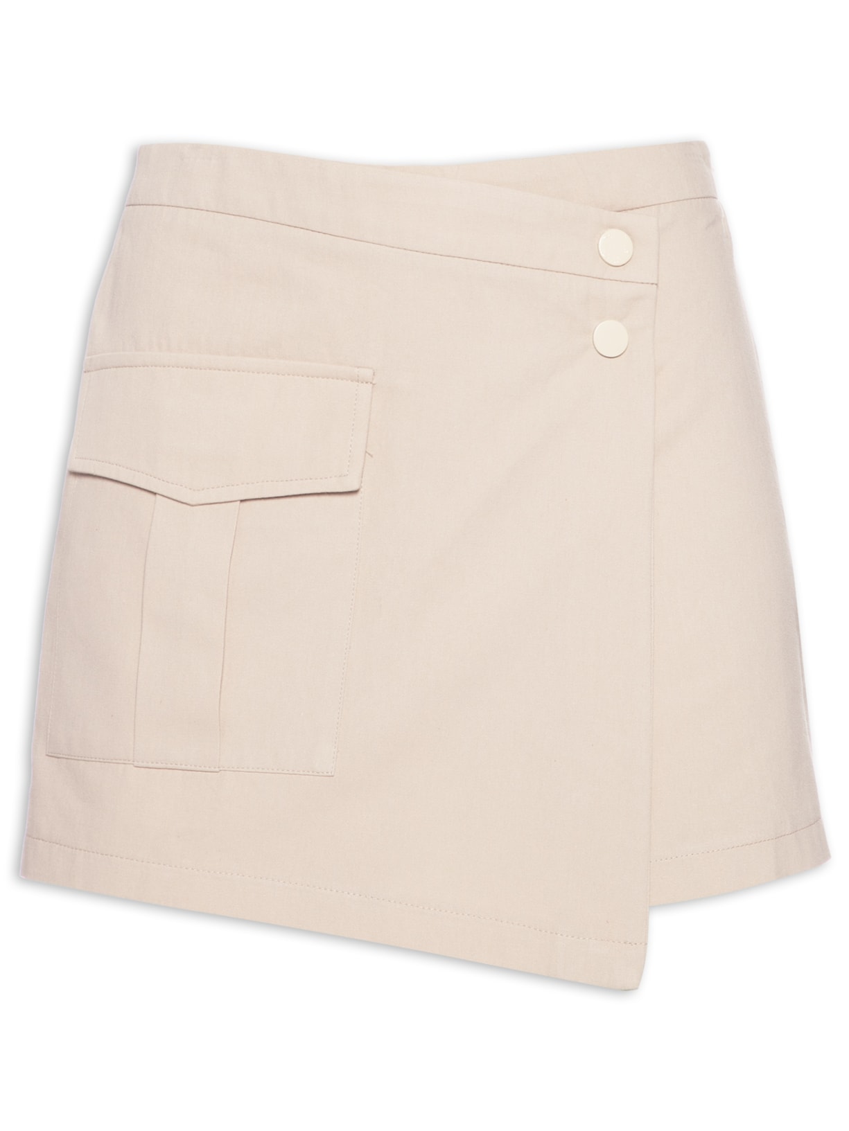 Short Feminino Cós Deslocado E Bolso Cargo - Bege