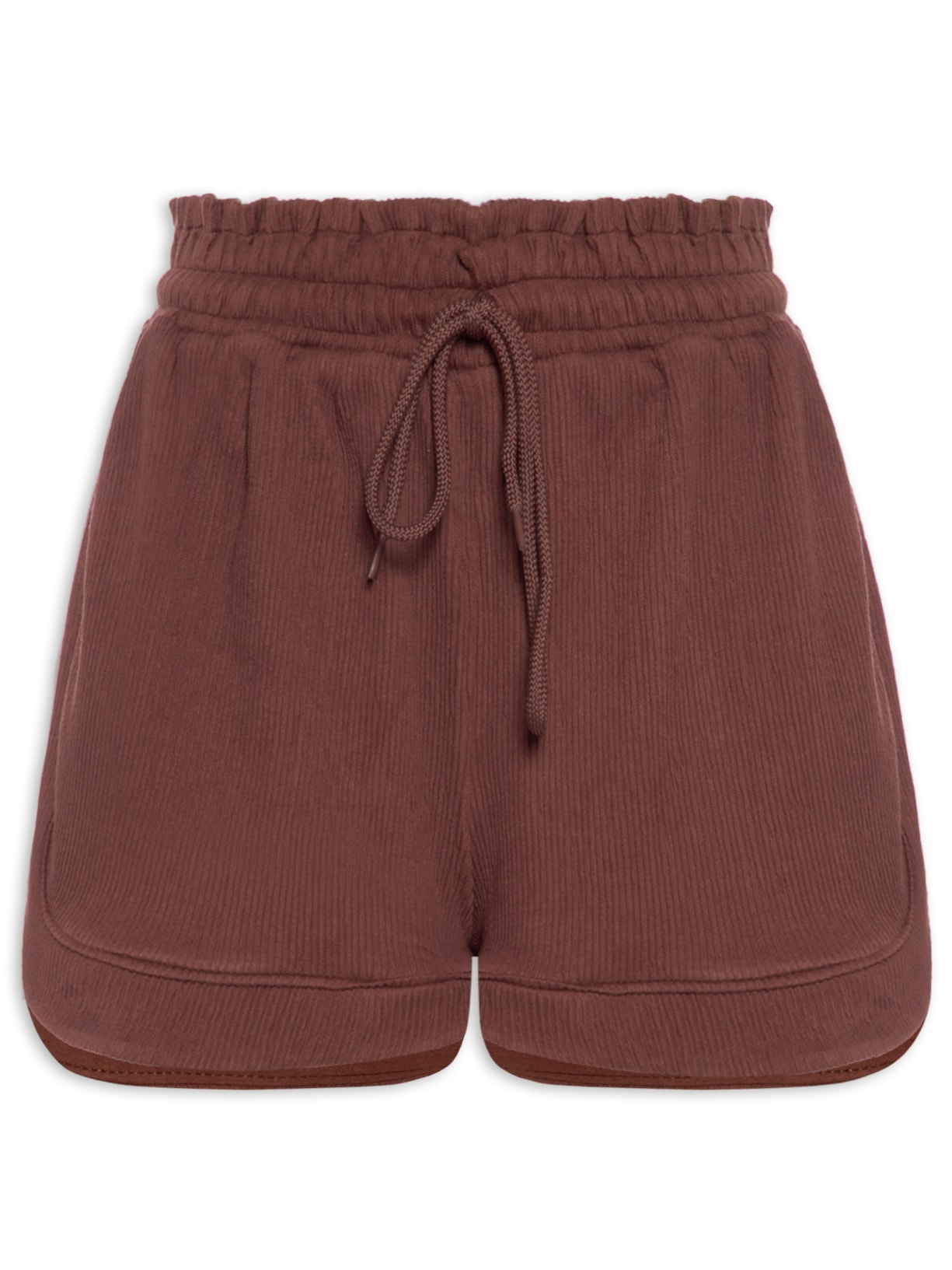 Short Feminino Cós Elástico Textura - Marrom