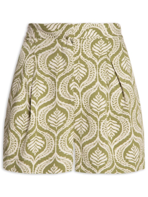 Short Feminino Crepe Estampa Jardim - Verde