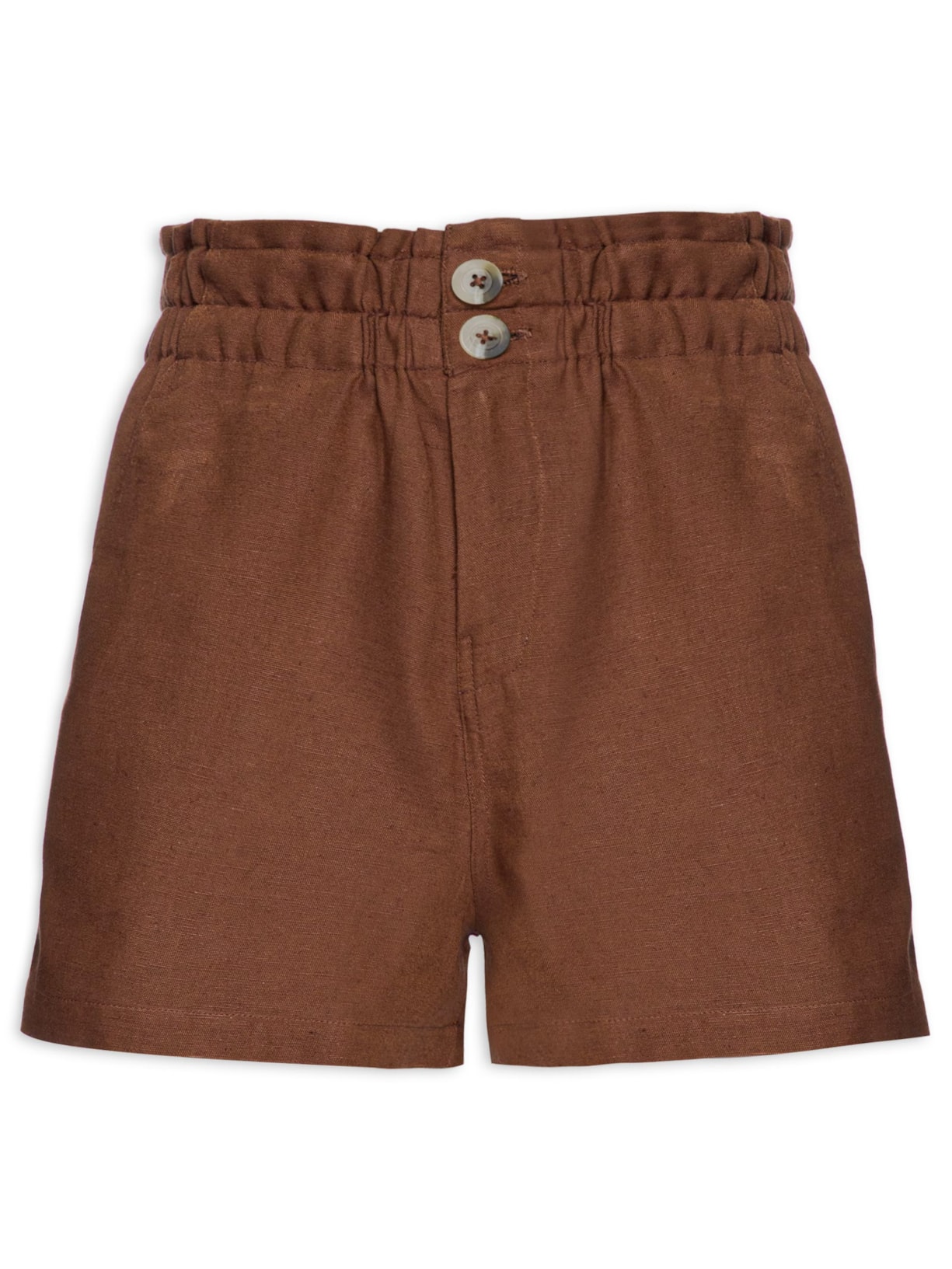 Short Feminino Curto Cós Largo Com Botões - Marrom