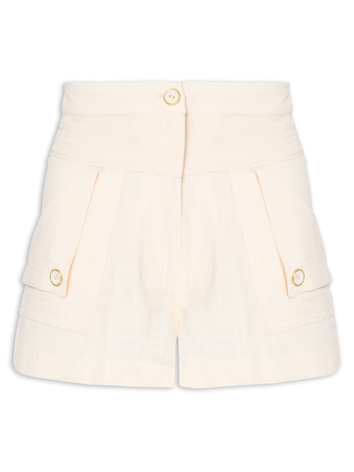 Short Feminino Curto Pesponto Bege Farm