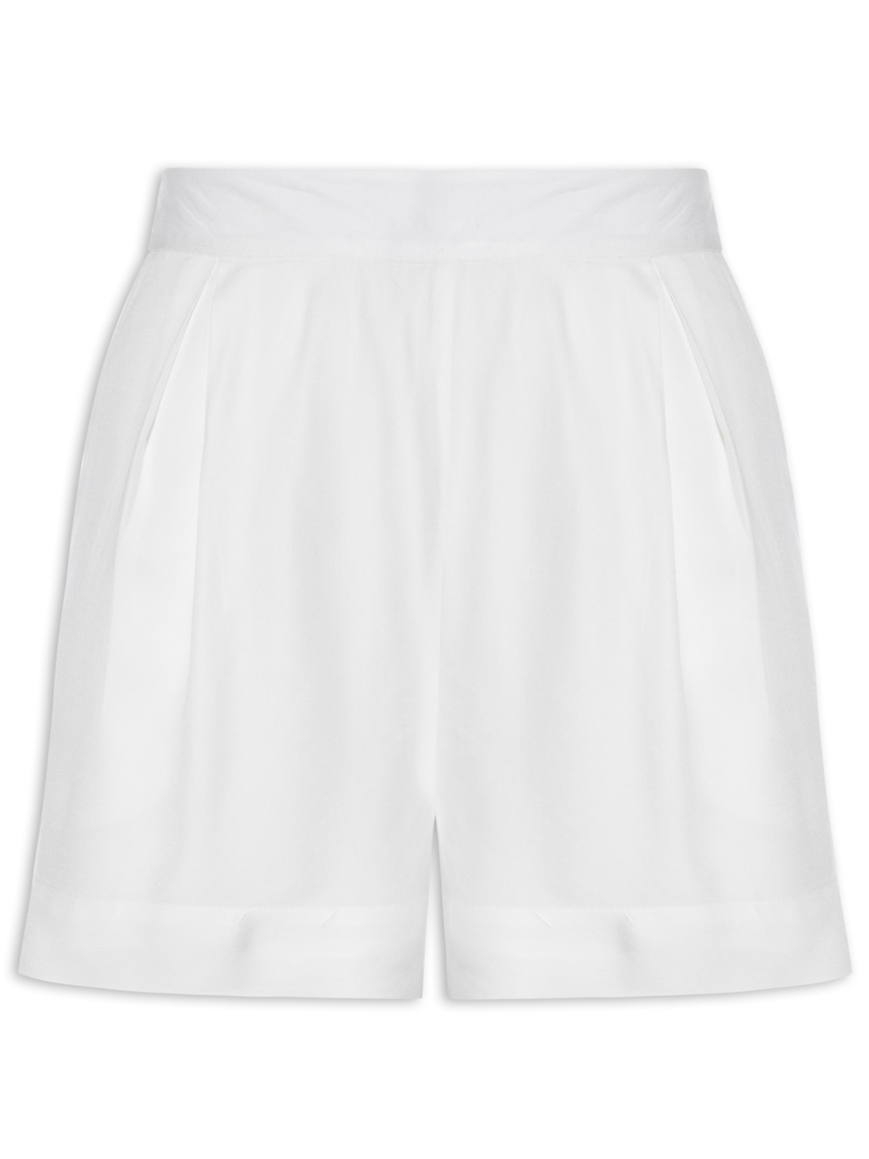 Short Feminino de Algodão Pregas Frente - Branco