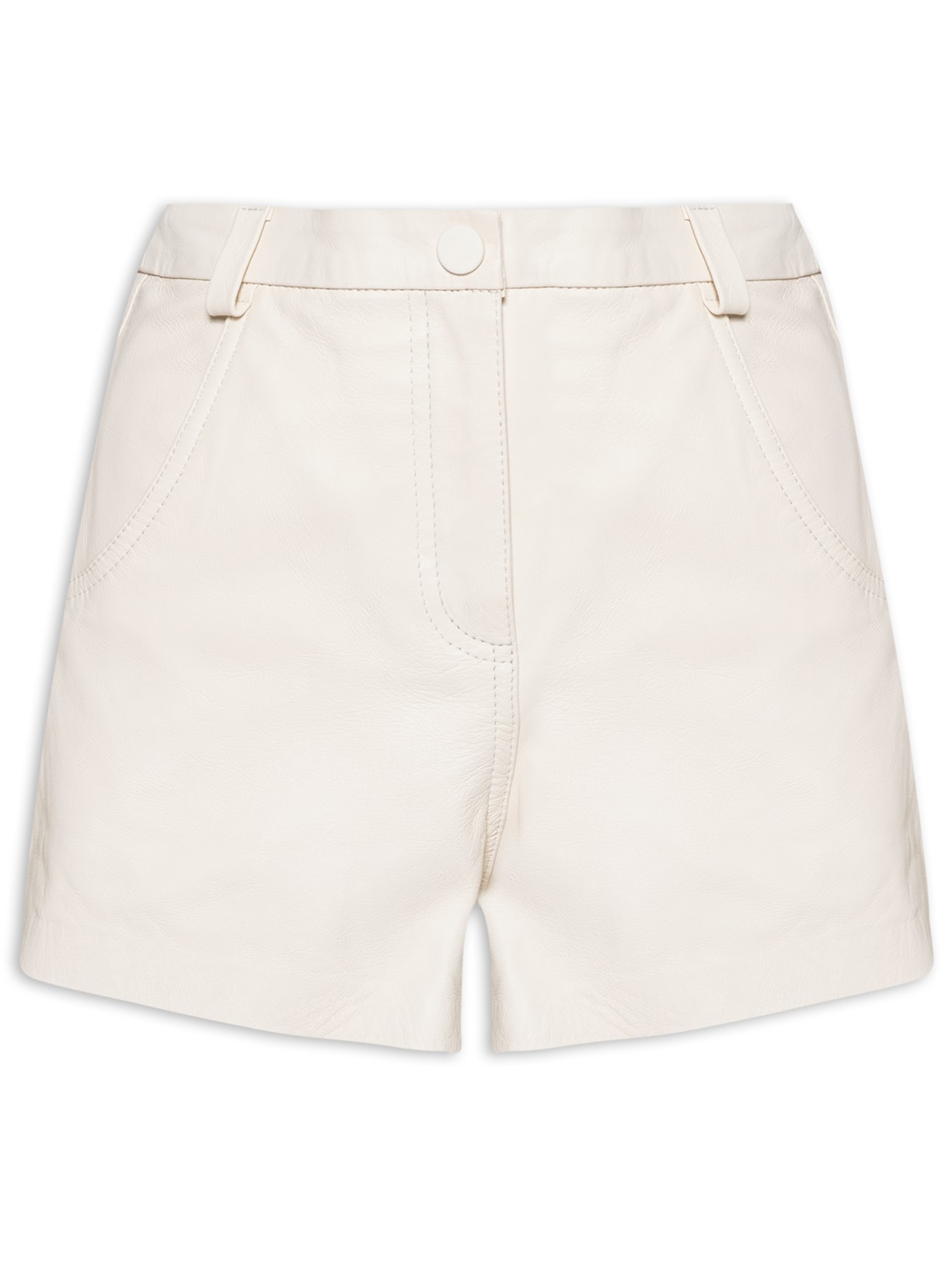 Short Feminino De Couro Cós Aplicado Fraldado - Bege