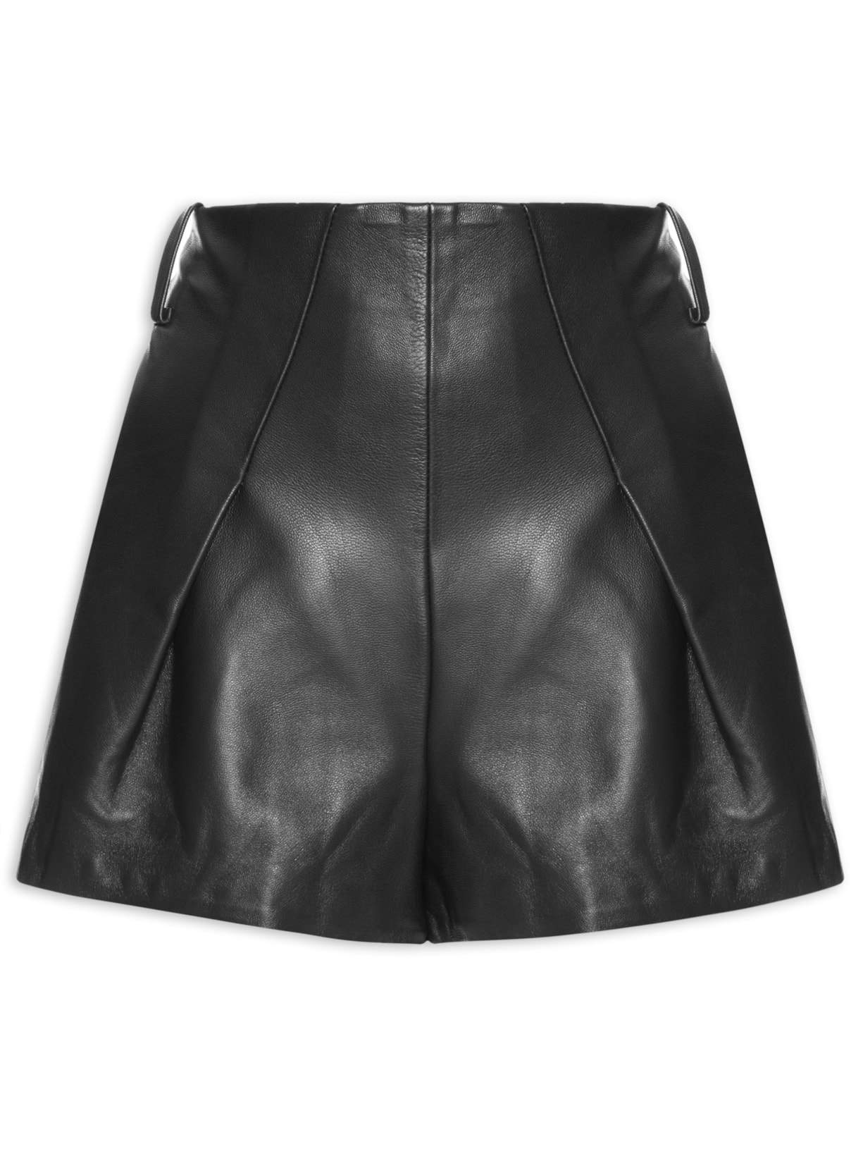 Short Feminino De Couro Curto Pregas - Preto