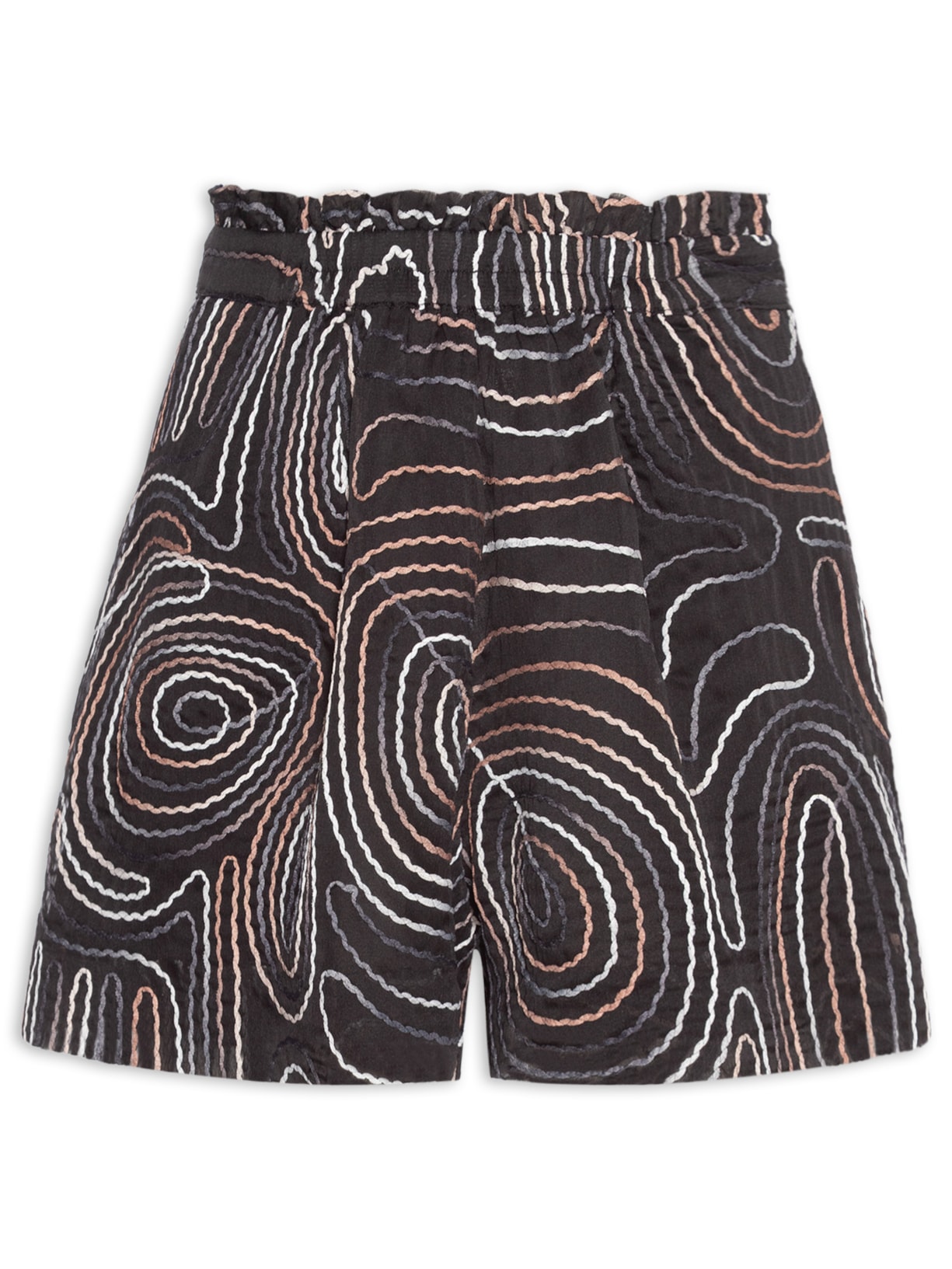 Short Feminino de Georgette Amplo Com Bordado  Preto Animale