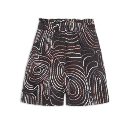 Short Feminino de Georgette Amplo Com Bordado  - Preto
