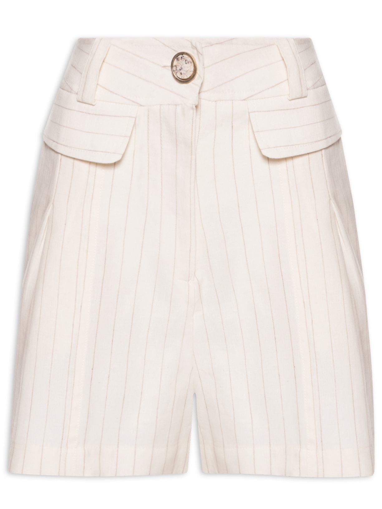 Short Feminino De Linho Alfaiataria Stripes - Off White