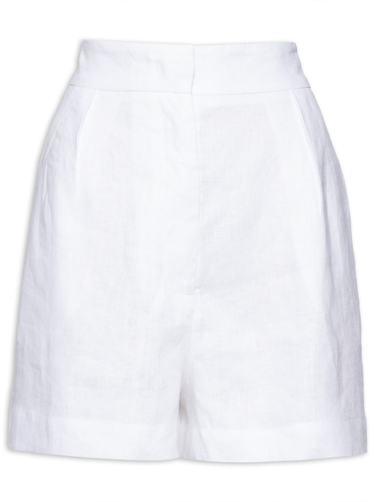Short Feminino De Linho Cintura Alta Com Elástico - Off White