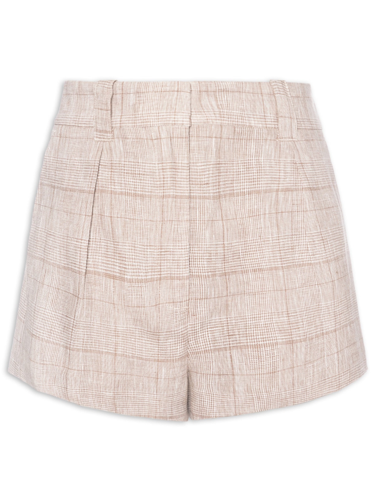Short Feminino de Linho Xadrez Cinza Animale