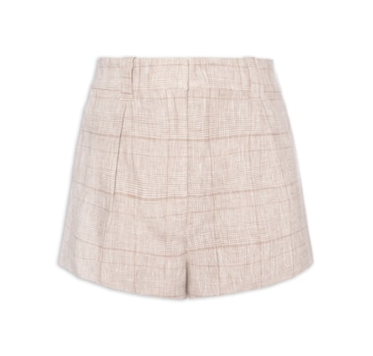 Short Feminino de Linho Xadrez - Cinza