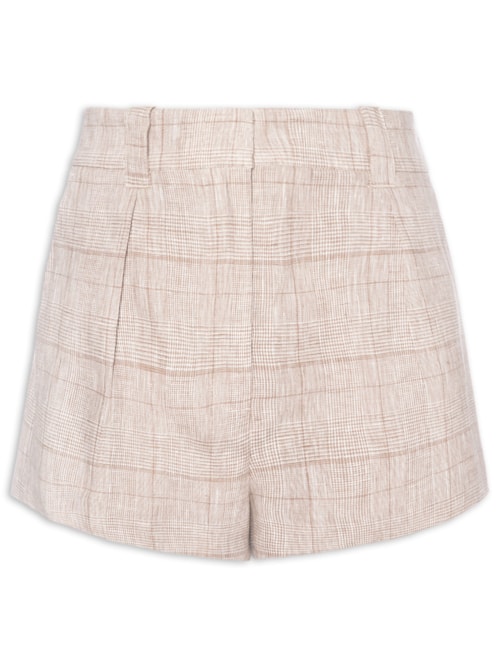 Short Feminino de Linho Xadrez - Cinza