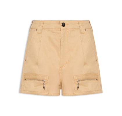 Short Feminino De Sarja Bolso Faca Cintura Média - Bege