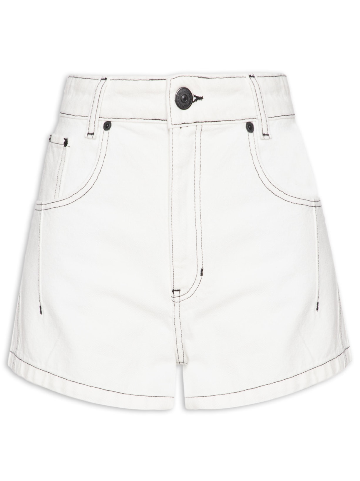 Short Feminino de Sarja Cintura Alta Pesponto Contrastante  Branco Animale Jeans
