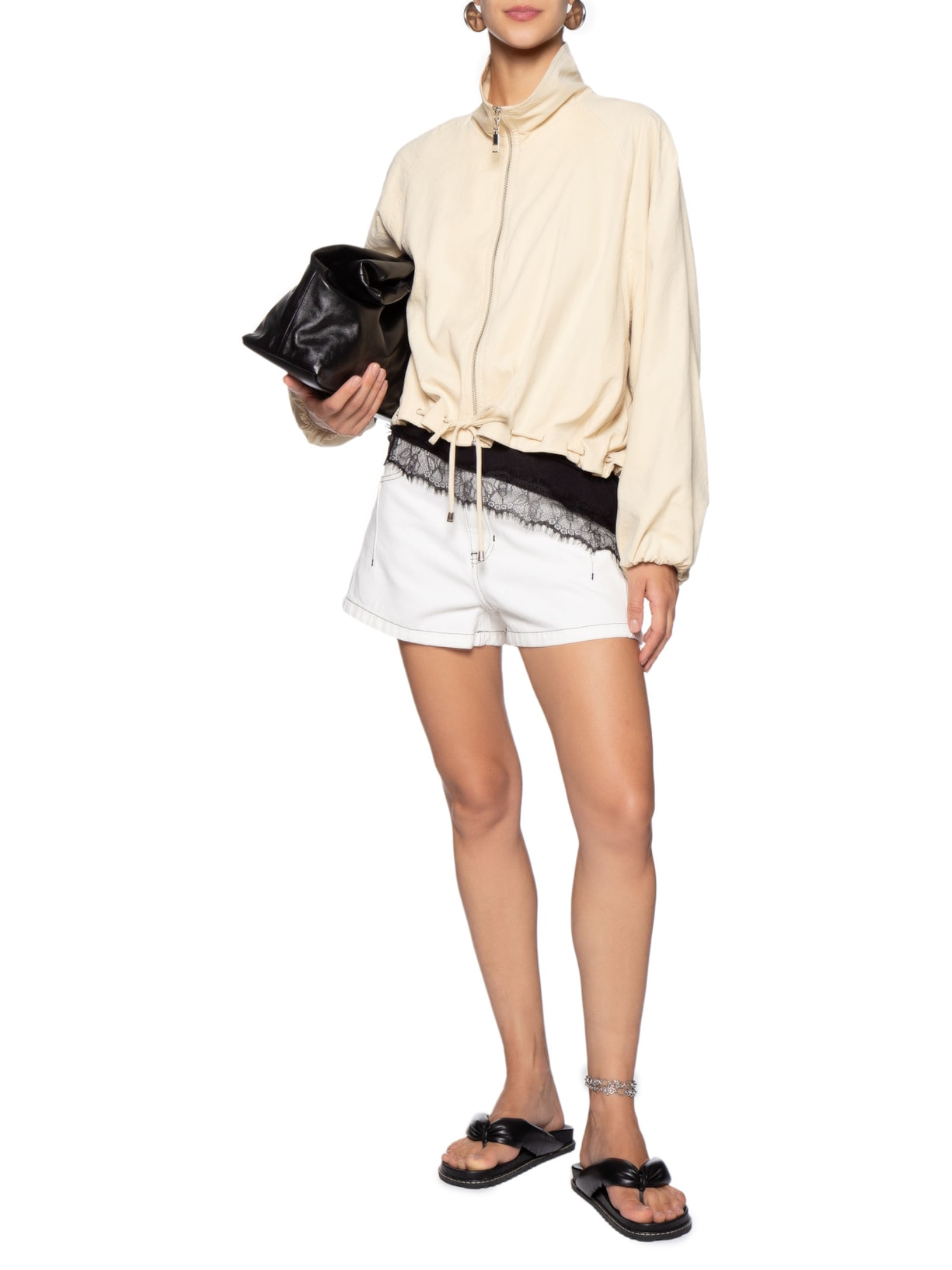 Short Feminino de Sarja Cintura Alta Pesponto Contrastante  Branco Animale Jeans