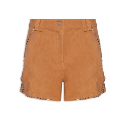 Short Feminino De Suede Com Tachas - Marrom