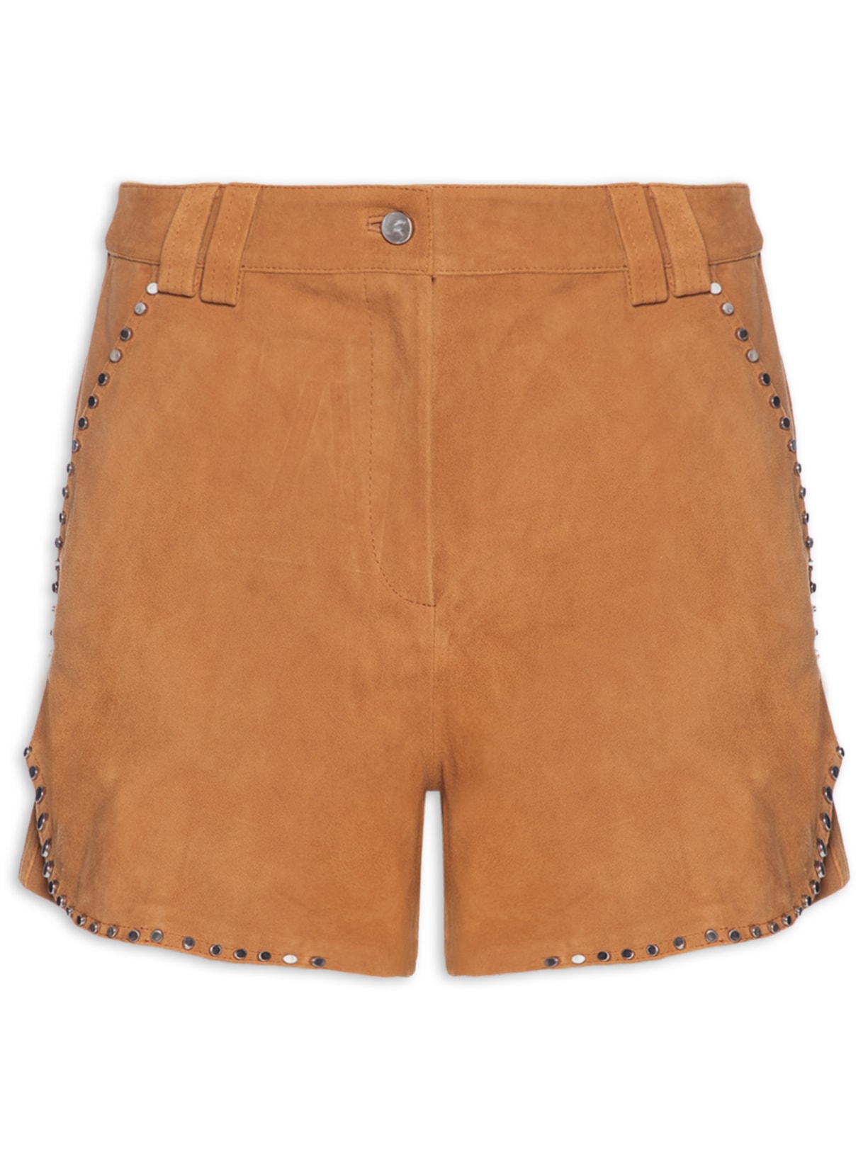 Short Feminino De Suede Com Tachas - Marrom