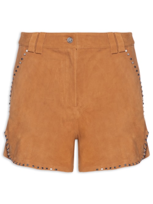 Short Feminino De Suede Com Tachas - Marrom