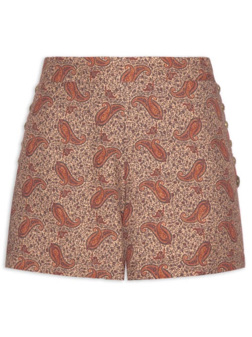 Short Feminino Detalhe Tachas Estampa Maya - Marrom
