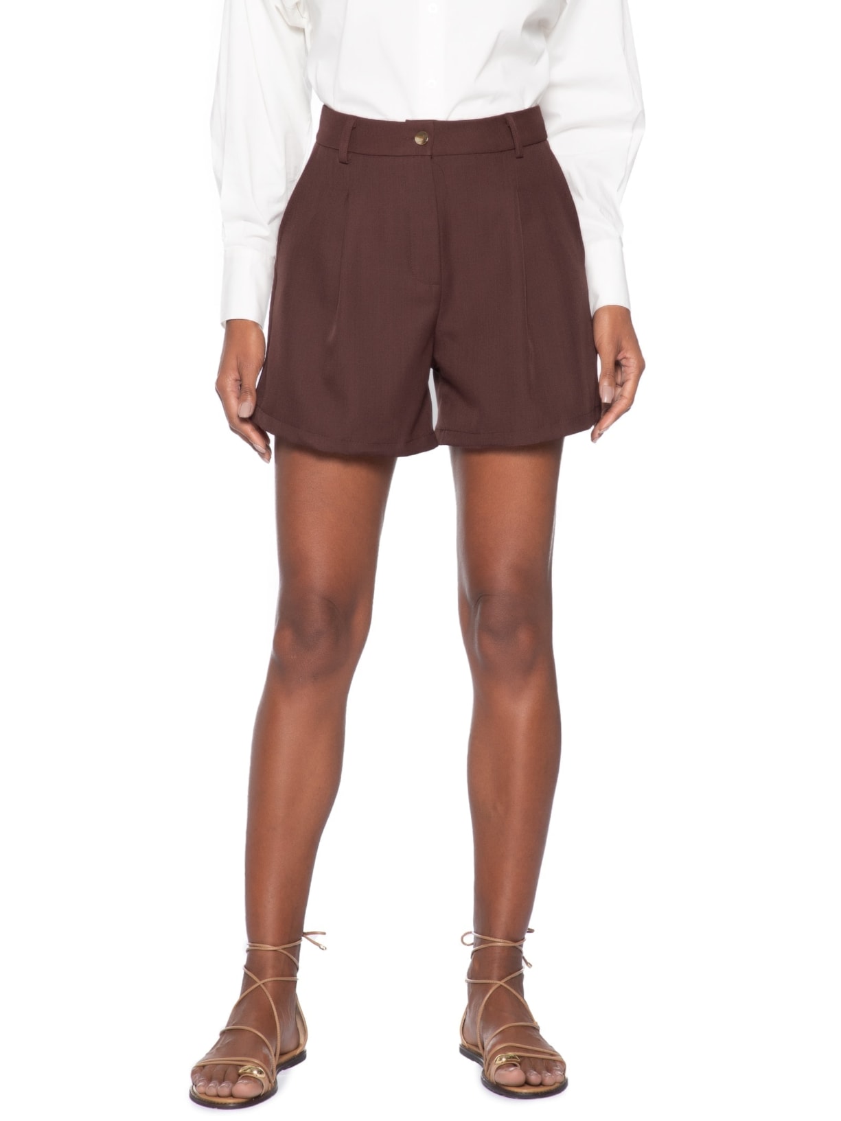 Short Feminino Em Alfaiataria Marrom '2Essential