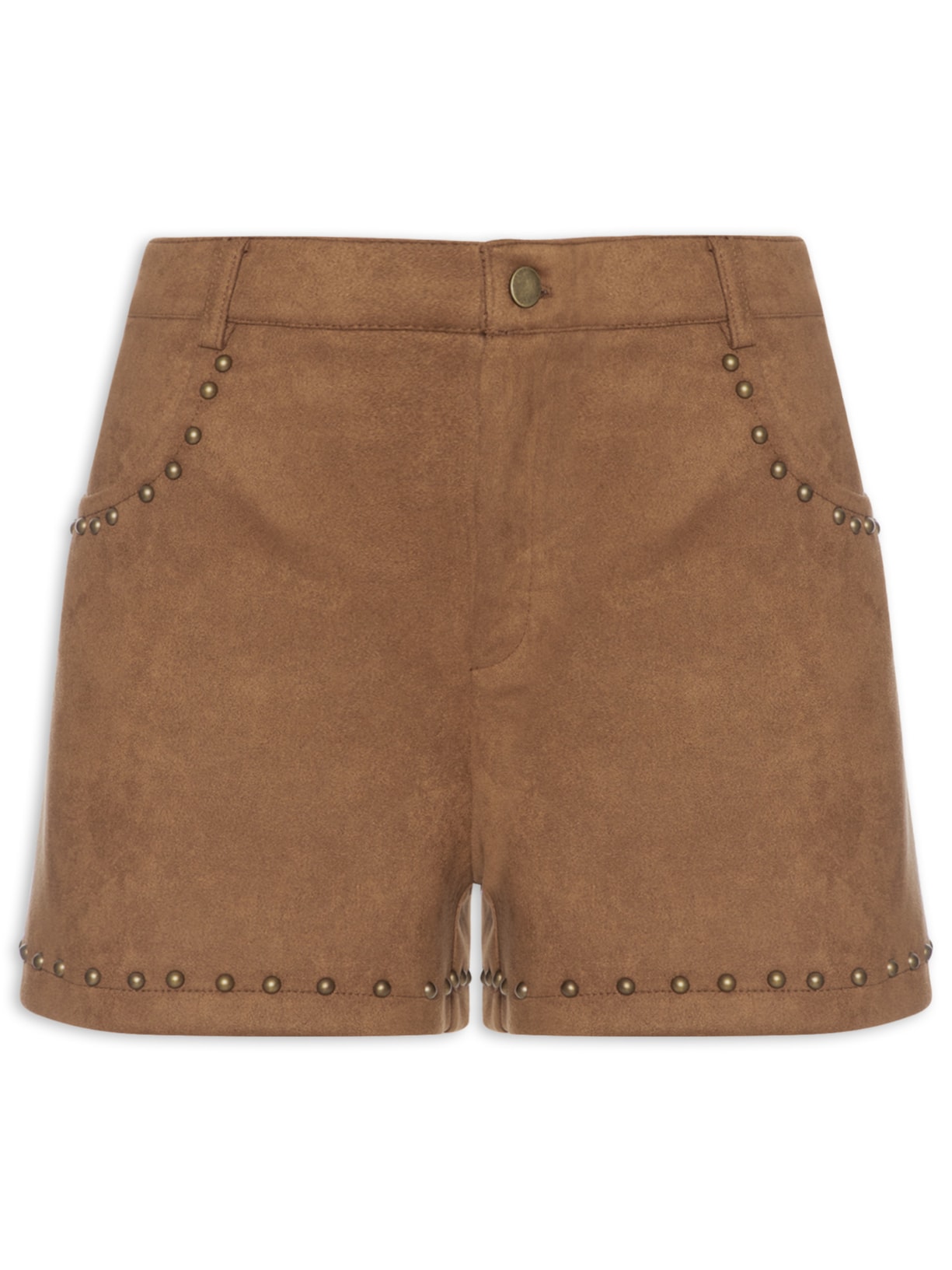 Short Feminino Em Suede Com Tachas Marrom Market 33