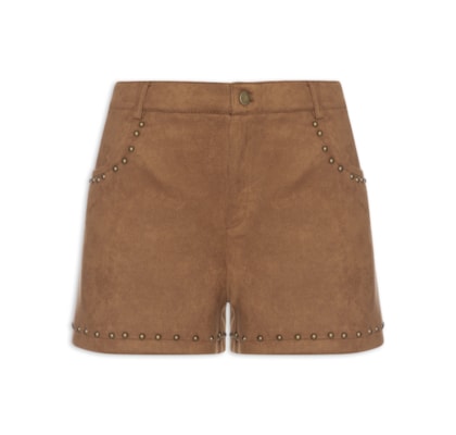 Short Feminino Em Suede Com Tachas - Marrom