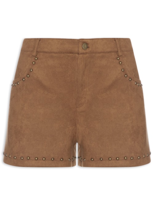 Short Feminino Em Suede Com Tachas - Marrom