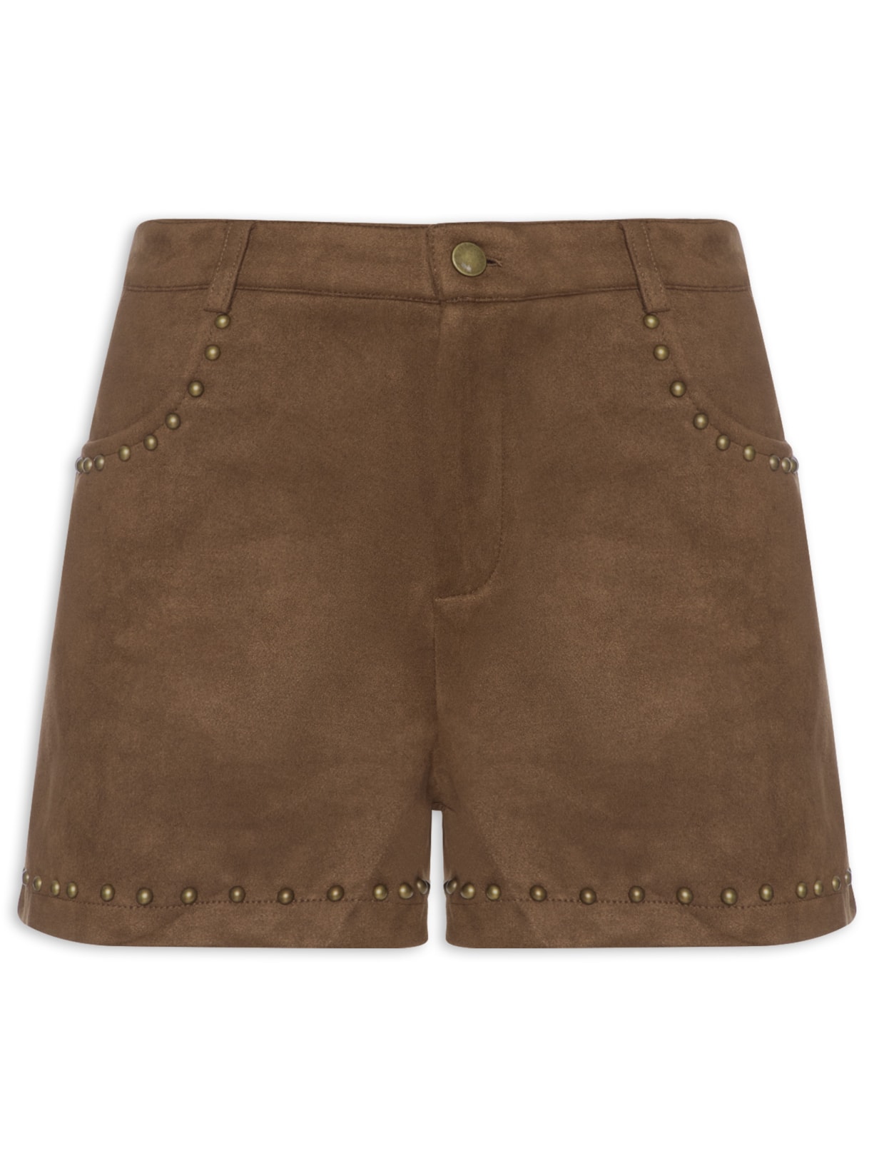Short Feminino Em Suede Com Tachas Marrom Market 33