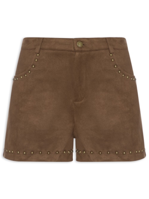 Short Feminino Em Suede Com Tachas - Marrom