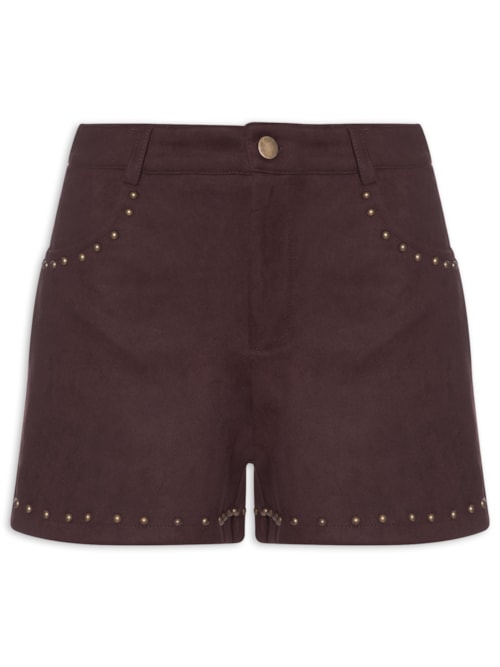 Short Feminino Em Suede Com Tachas - Vermelho