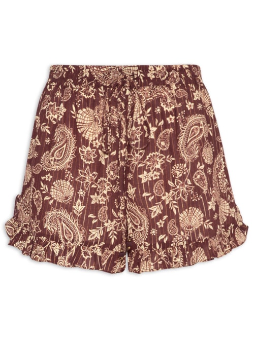 Short Feminino Estampa Coral - Marrom