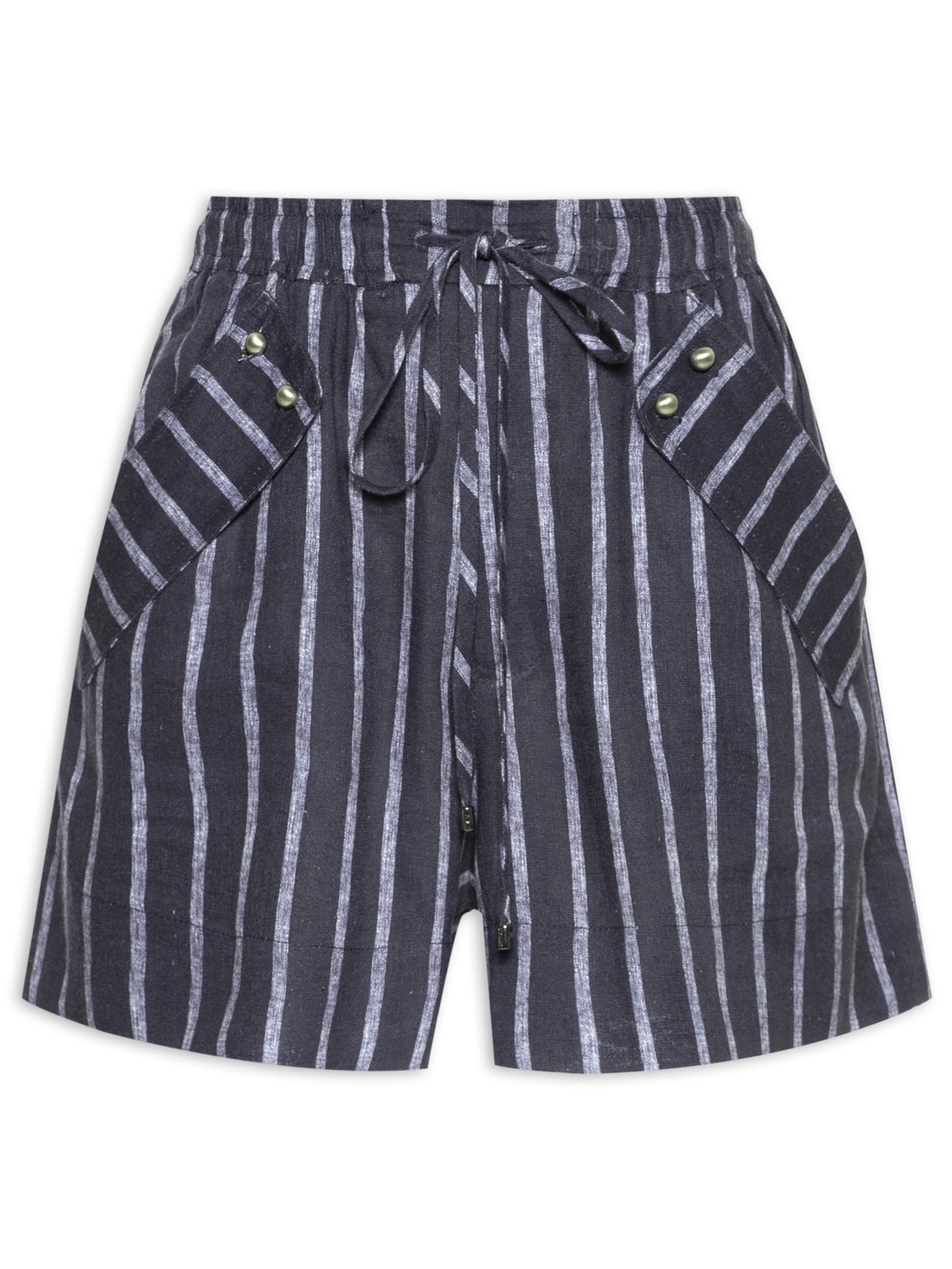 Short Feminino Estampa Listras Marinho - Azul