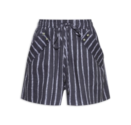 Short Feminino Estampa Listras Marinho - Azul
