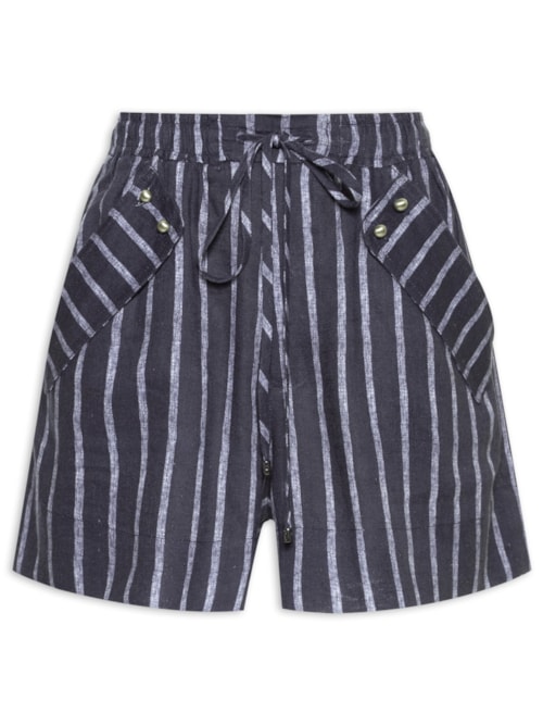Short Feminino Estampa Listras Marinho - Azul